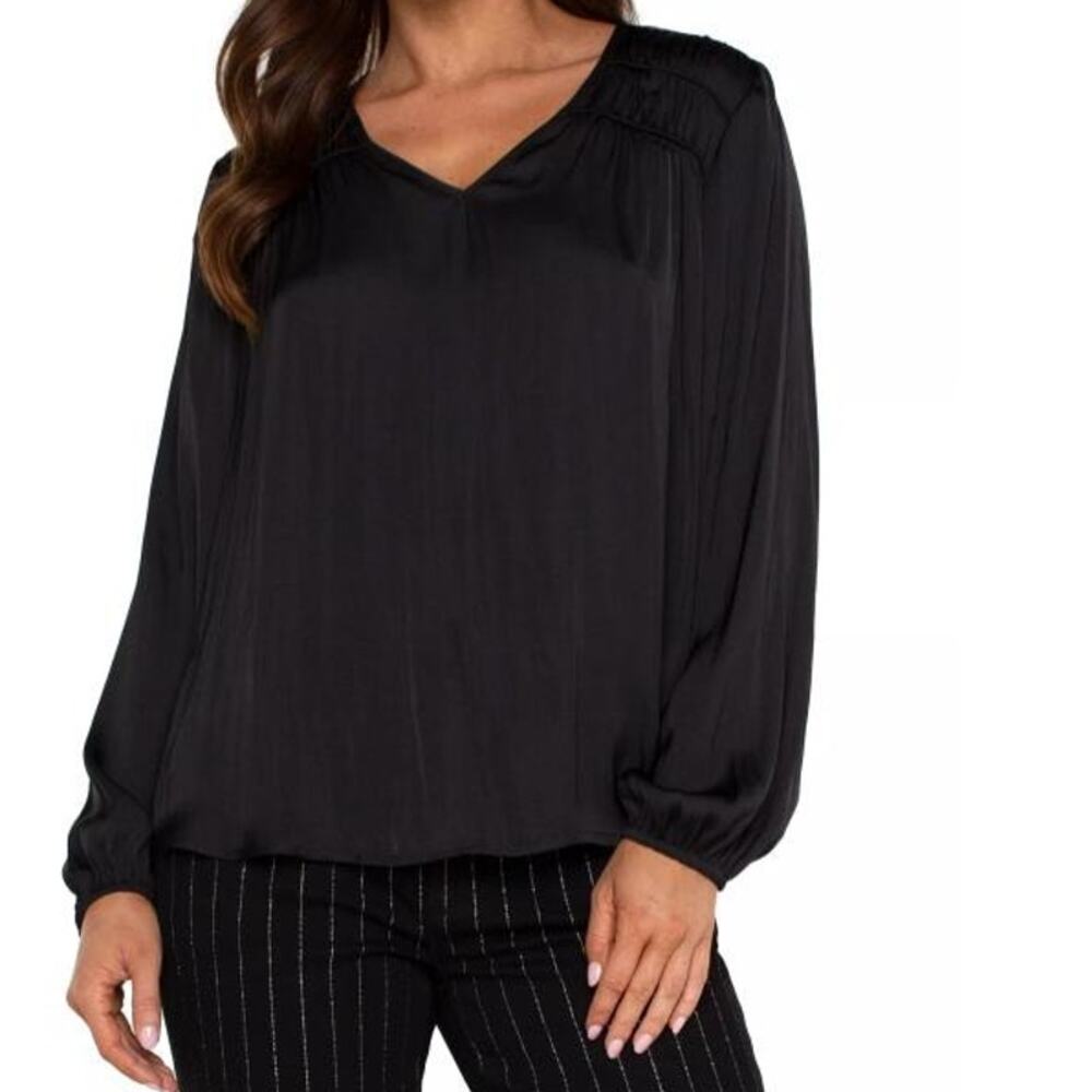 NWT Liverpool Los Angeles Black Satin Peasant Blouse (XL)